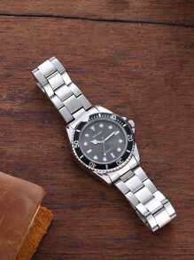 2入组新款商務個性日曆水鬼男士鋼帶石英表和合金珠串組合手鍊組合套裝 - 黑色 - 查看 4