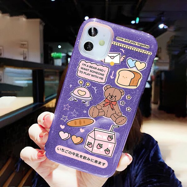 

Cartoon Graphic Print Phone Case, Purple