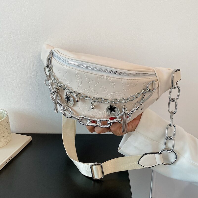 

Chain Decor Fanny Pack, Beige