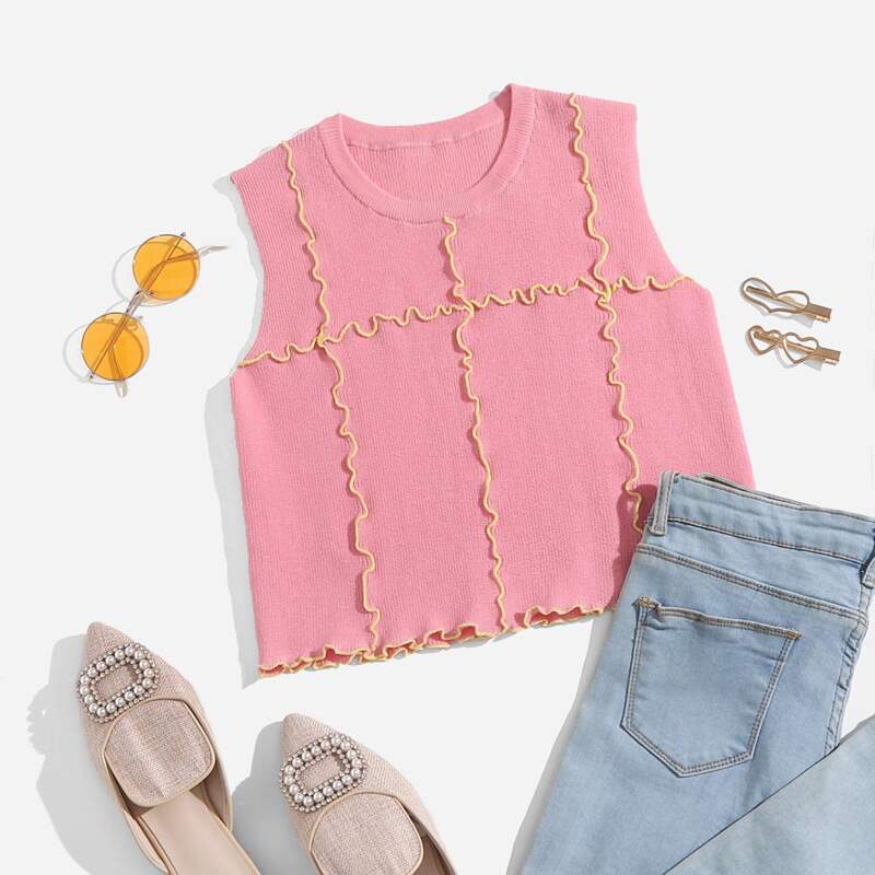 

Stitch Trim Sweater Vest, Pink