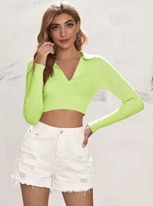 Rib-knit Form Fitted Crop Sweater