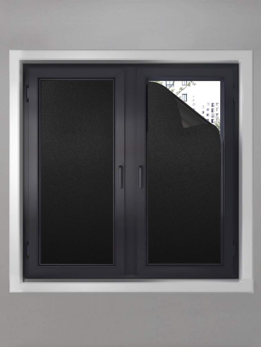 1pc Plain Window Privacy Sticker, Black PVC Waterproof Self Adhesive Blackout Window Film, For Home - Black - View 1