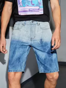 Manfinity Men Ombre Print Denim Shorts - Light Wash - View 1
