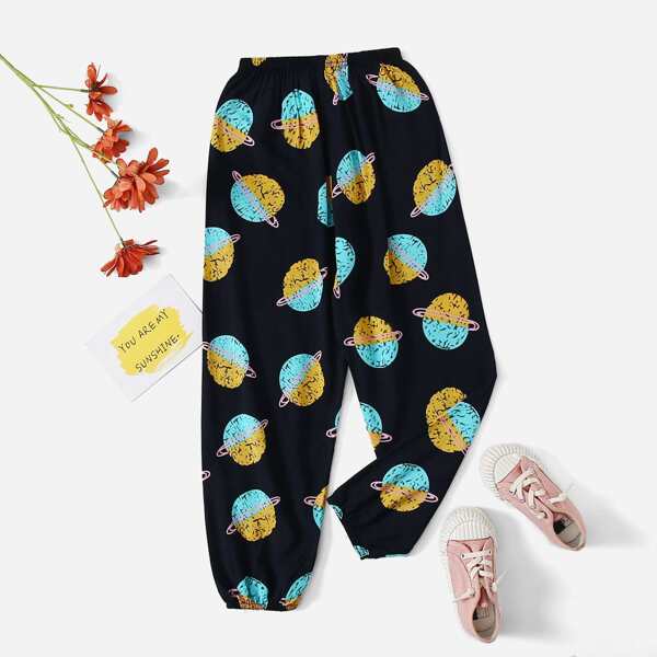 

Girls Planet Print Tapered Pants, Black