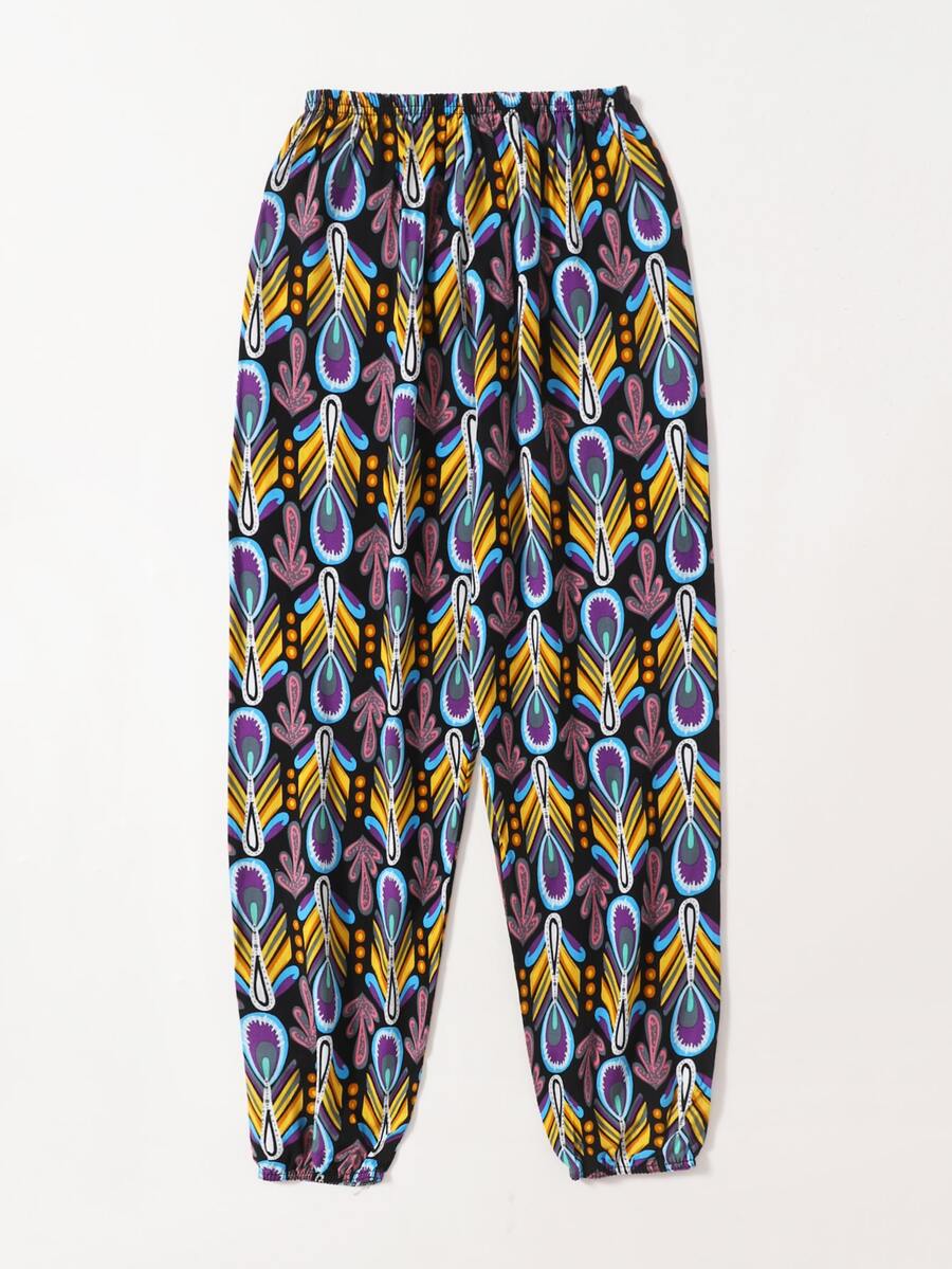 Pantalones cónicos con estampado de pluma - Multicolor - Ver 1