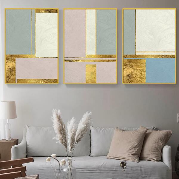 

3pcs Geometric Pattern Unframed Painting, Multicolor