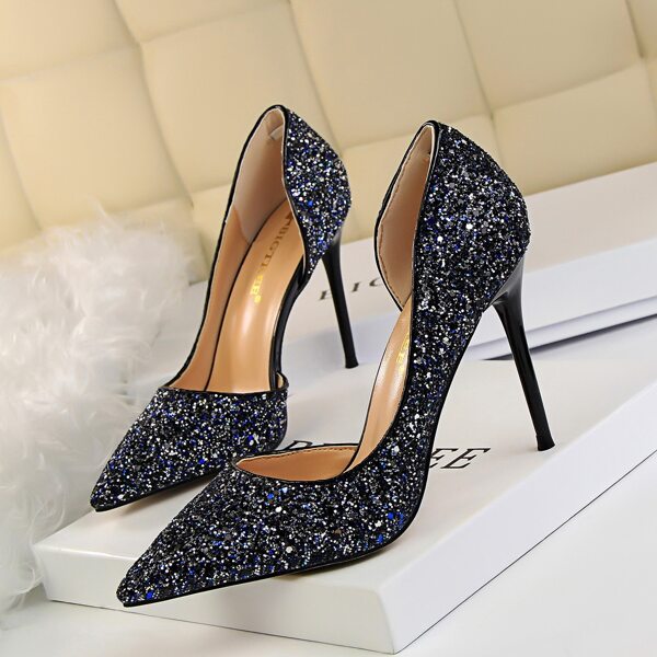 

Allover Glitter Decor Stiletto Court Heels, Royal blue