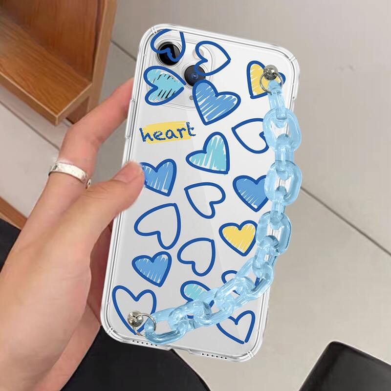 

Heart Pattern Chain Hand Strap Phone Case, Multicolor