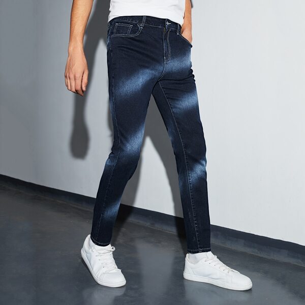 

Men Washed Tapered Jeans, Dark wash