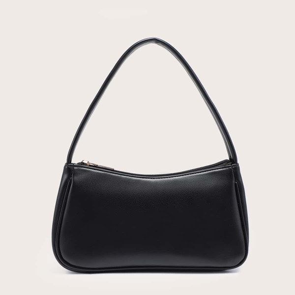 

Minimalist Zipper Up Baguette Bag, Black