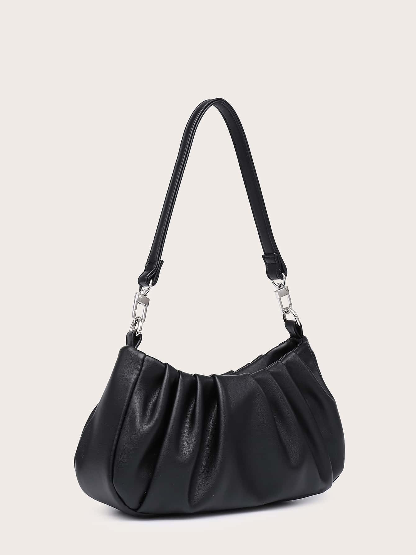 Women's Shoulder Bag, Baguette Bag, PU Pleated Fabric, Multi-Functional Front Chain Decoration, Simple And Versatile, Suitable For Commuting, Shopping And Outings.