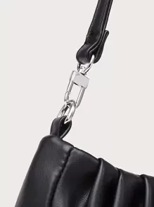 Women's Single Shoulder Bag, Baguette Bag, PU Wrinkled, Versatile Front Chain Decoration, Simple And Suitable For Commuting, Used For Shopping Outings. - Black - View 5