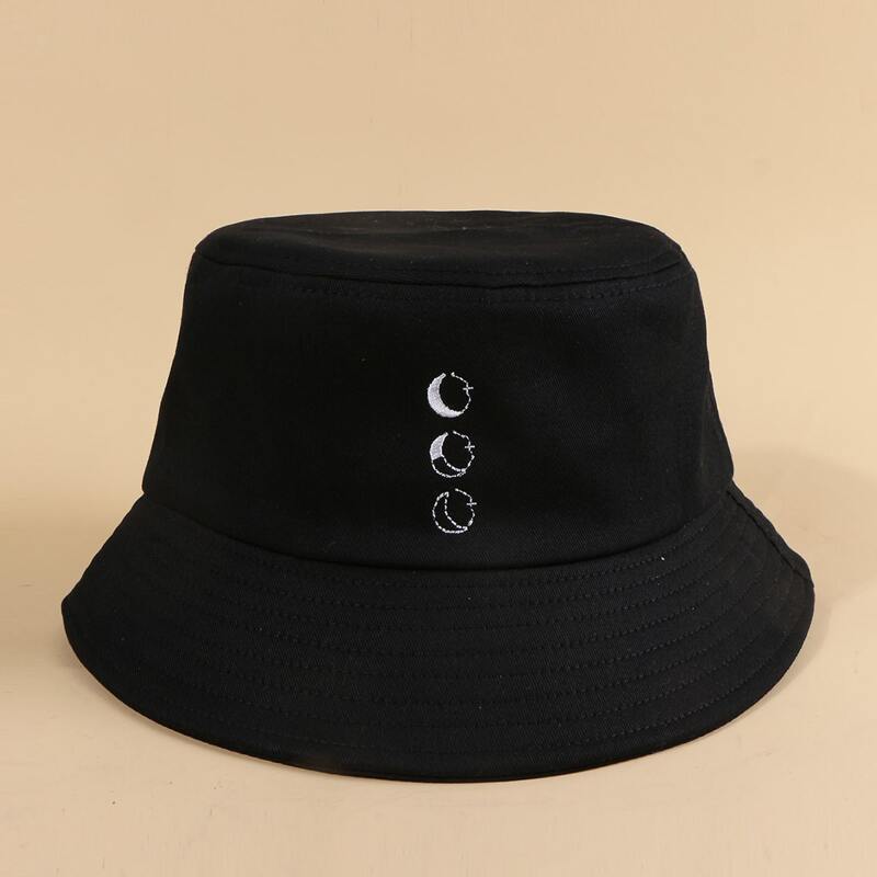 

Moon Embroidered Bucket Hat, Black
