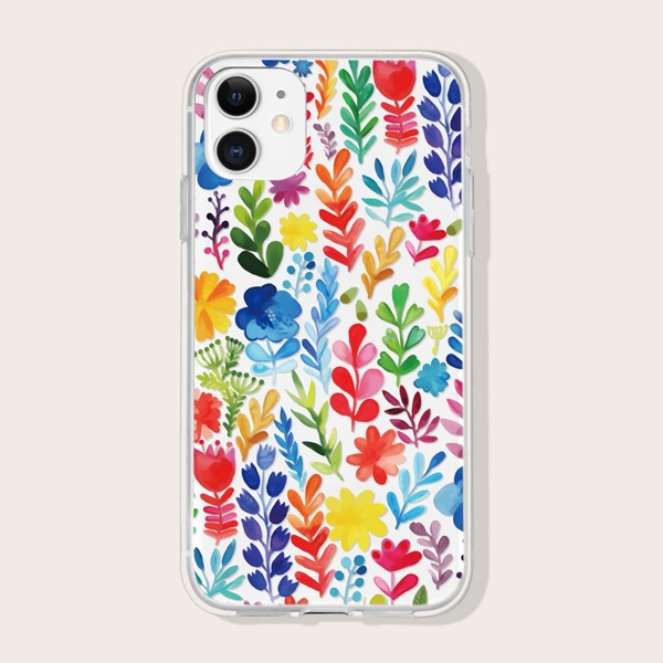 

Flower & Leaf Print Phone Case, Multicolor