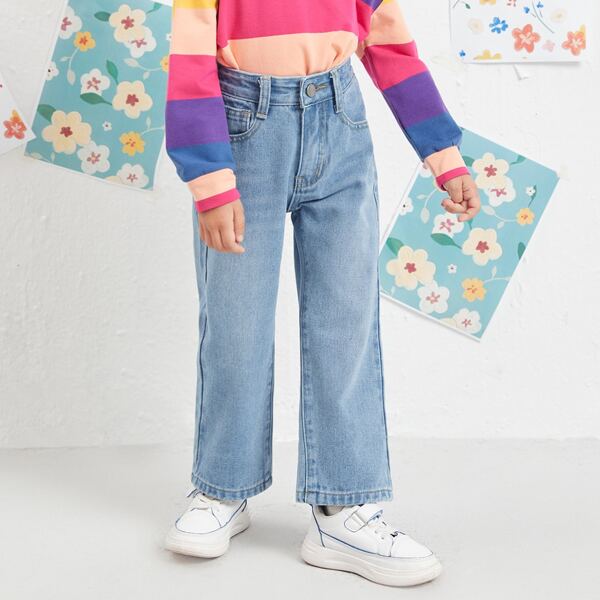 

Toddler Girls High Waist Straight Leg Jeans, Light wash