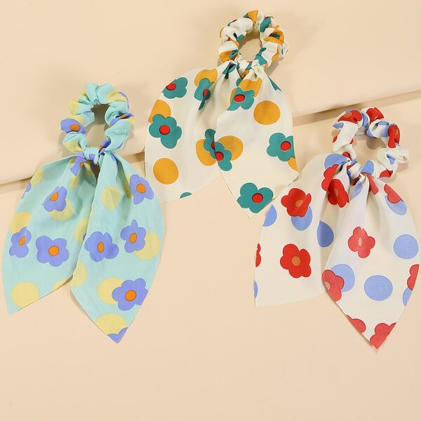 

3pcs Flower Print Scarf Hair Tie, Multicolor