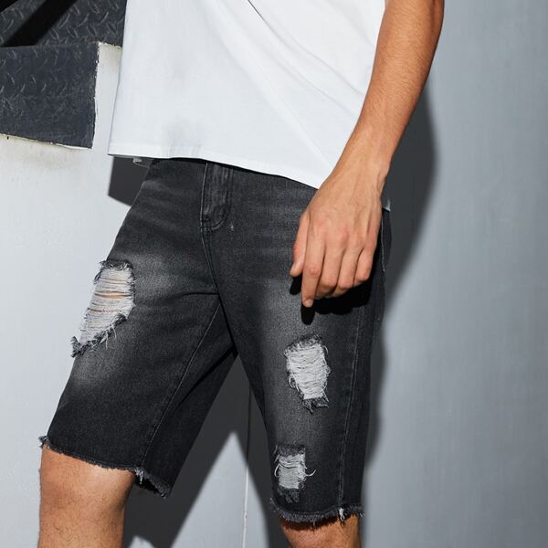 

Men Ripped Washed Denim Shorts, Black