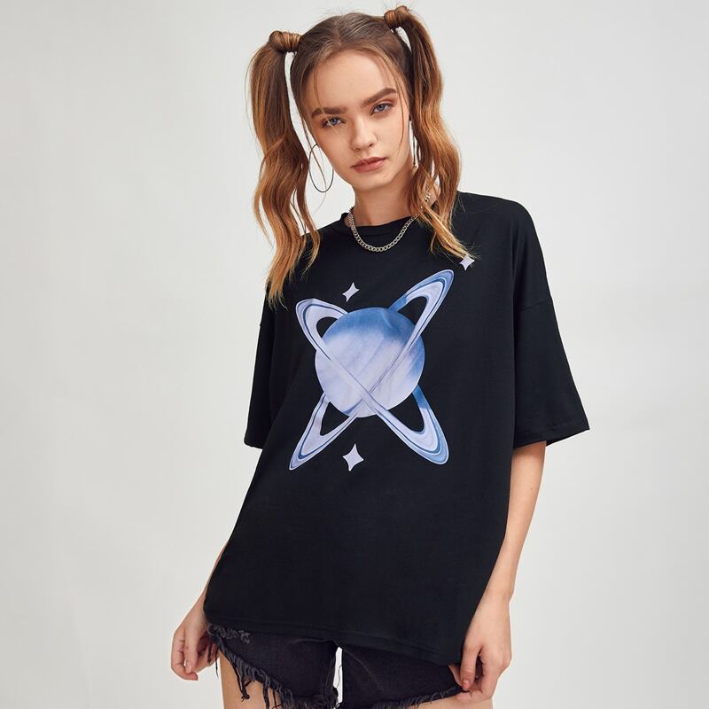

Planet Graphic Drop Shoulder Tee, Black