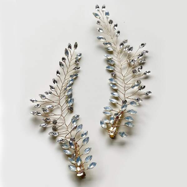 

2pcs Rhinestone Decor Hair Clip, Gold