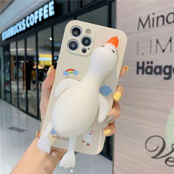 

Мягкий чехол для телефона с 3D декором утки, Белый