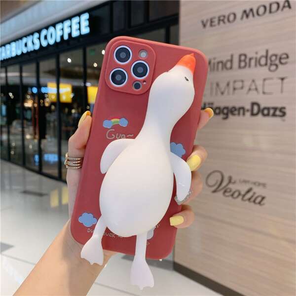 

Мягкий чехол для телефона с 3D декором утки, Красный