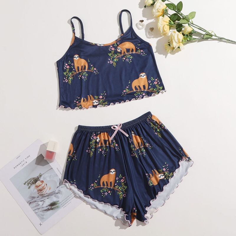 

Cartoon Graphic PJ Set, Navy blue
