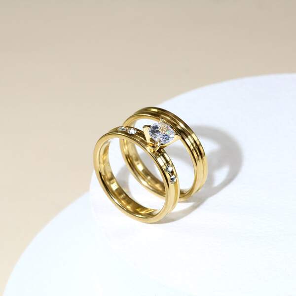 

2pcs Stainless Steel Ring, Gold
