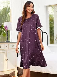 Váy ngủ Pajama xếp nếp chấm bi - Màu tím - Xem 1