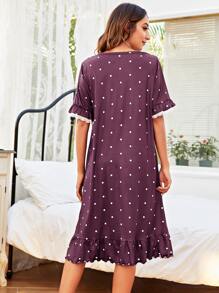 Váy ngủ Pajama xếp nếp chấm bi - Màu tím - Xem 2