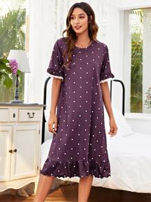 Váy ngủ Pajama xếp nếp chấm bi - Màu tím - Xem 4