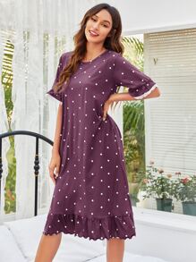 Váy ngủ Pajama xếp nếp chấm bi - Màu tím - Xem 5