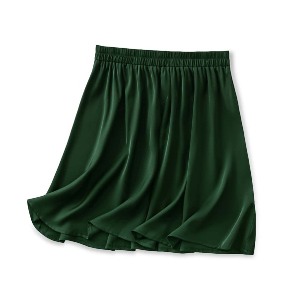 

Plus Solid Elastic Waist Skirt, Dark green