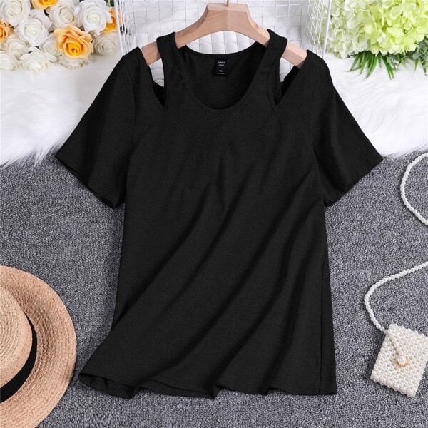 

Plus Solid Cold Shoulder Tee, Black