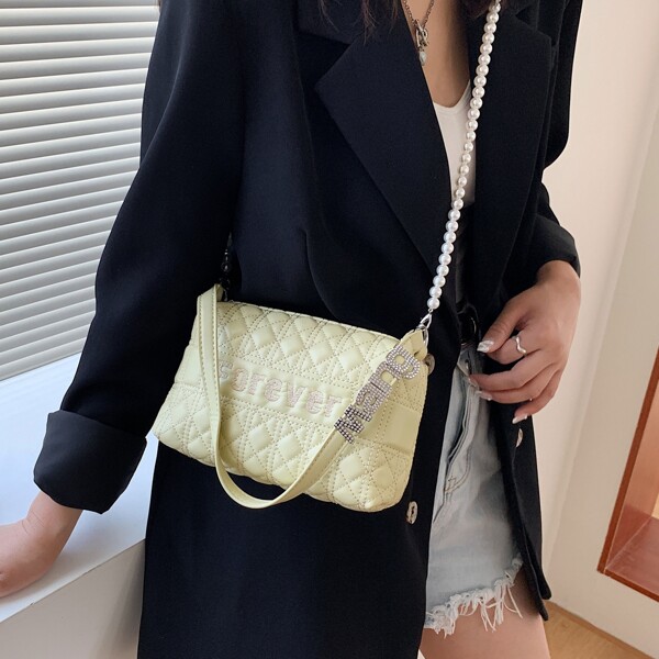 

Faux Pearl & Rhinestone Decor Shoulder Bag, Yellow