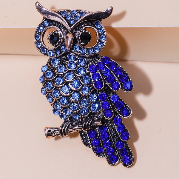 

Rhinestone Owl Brooch, Royal blue