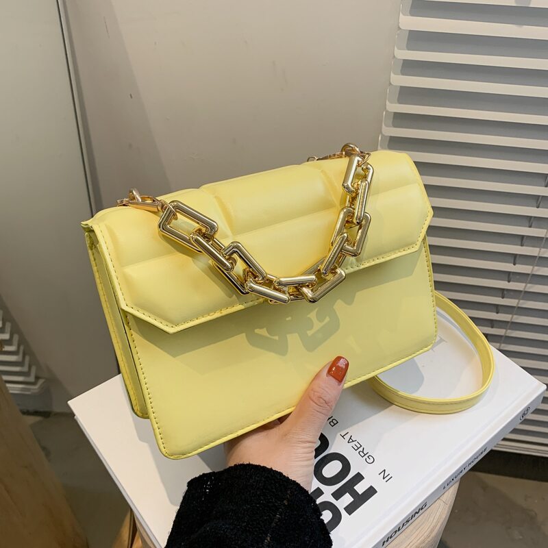 

Flap Chain Satchel Bag, Yellow