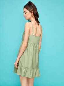 ROMWE Solid Button Dress - Lime Green - View 2
