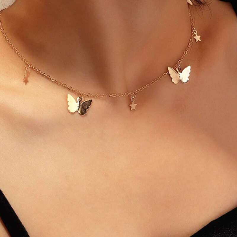 

Butterfly & Star Decor Necklace, Gold