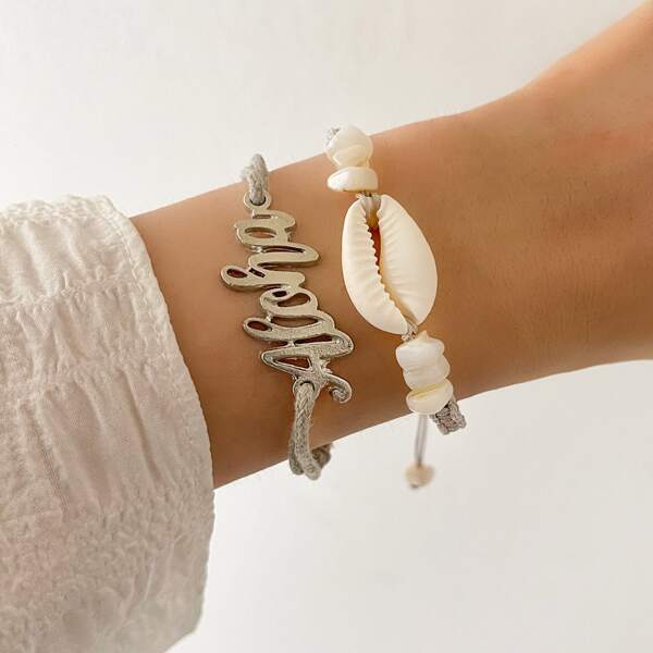 

2pcs Shell Decor Bracelet, Grey
