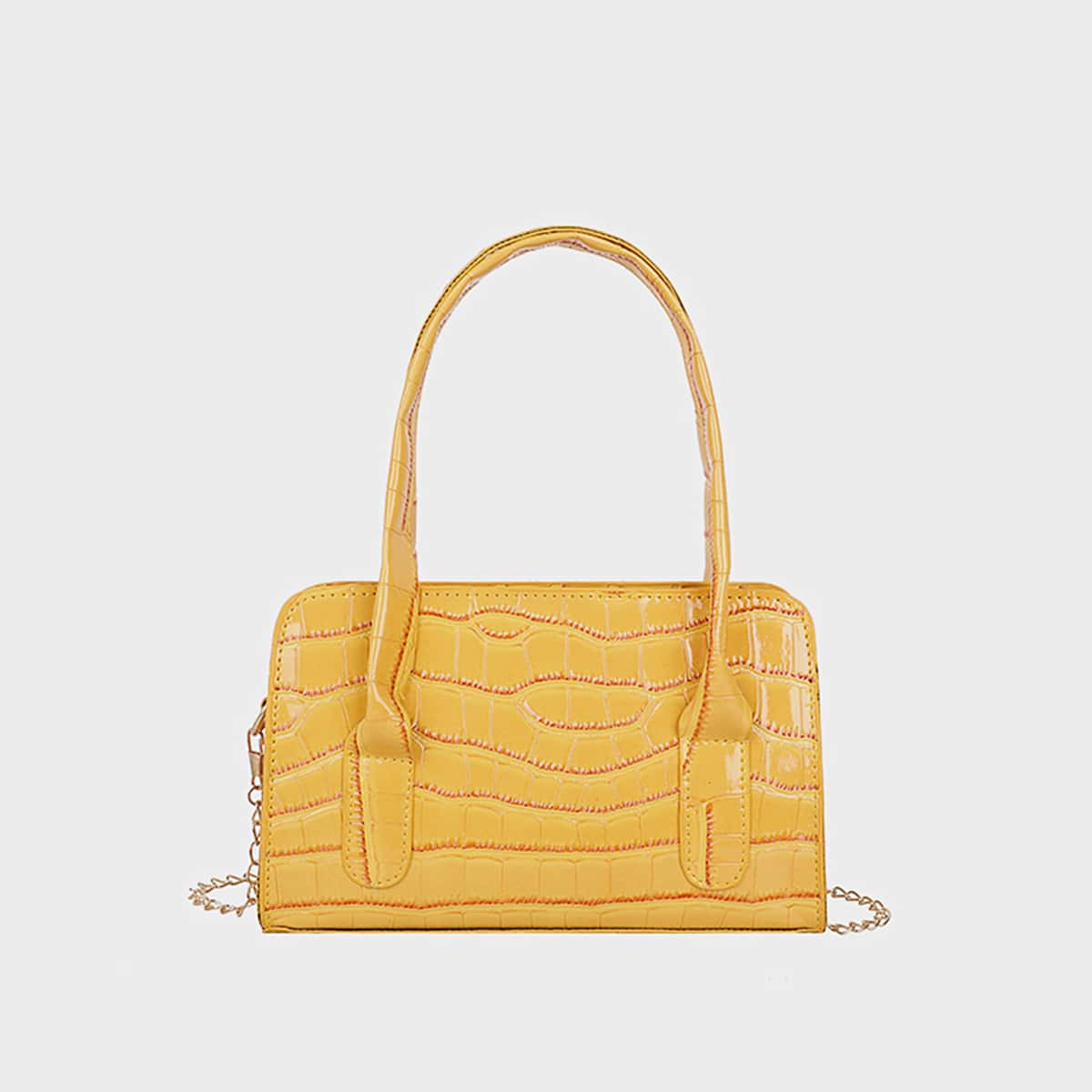 

Croc Embossed Satchel Bag, Yellow