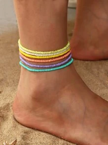 6pcs Beaded Anklet - Multicolor - View 1