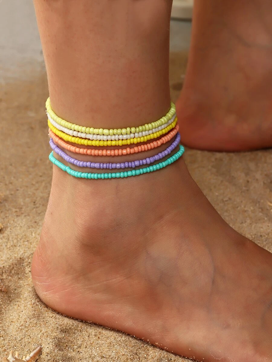 6pcs Beaded Anklet - Multicolor - View 1