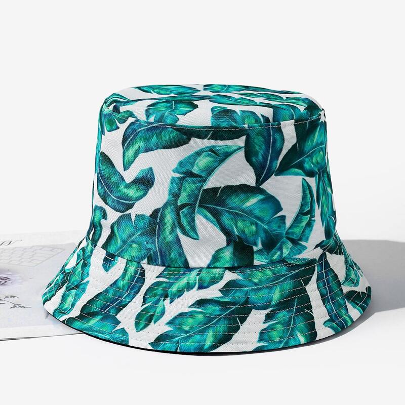 

Palm Leaf Print Bucket Hat, Blue