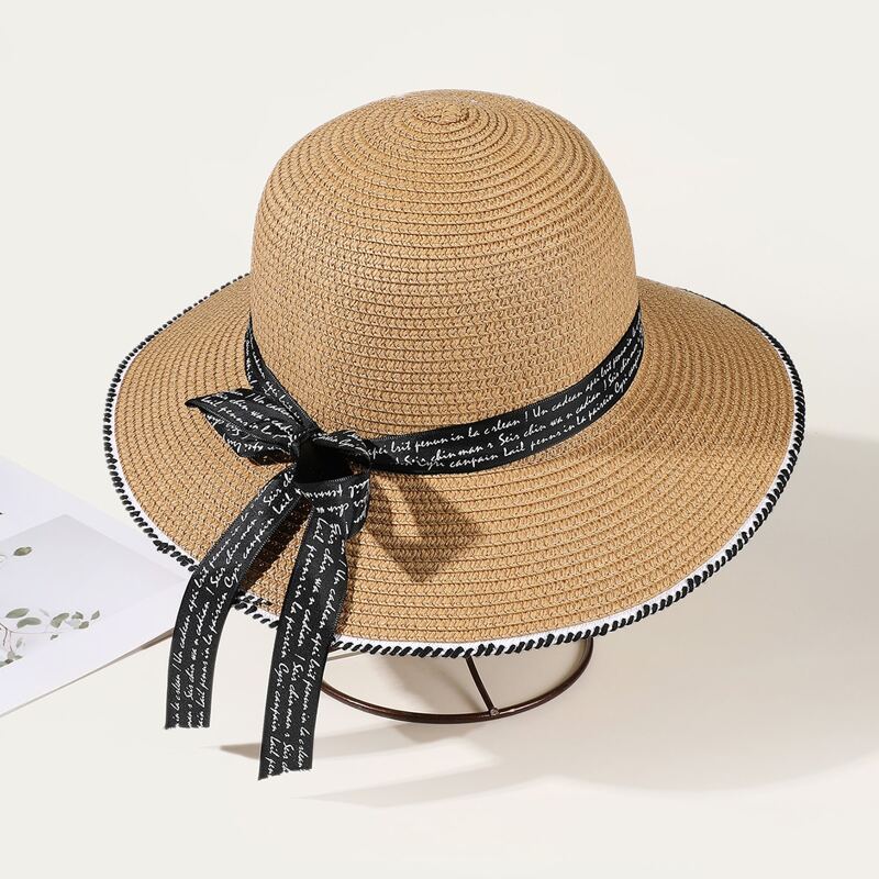 

Bow Knot Decor Straw Hat, Khaki