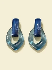 1 对时尚独特透明水滴几何耳环 - 寶藍色 - 查看 7