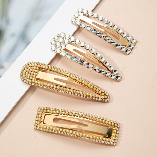 

4pcs Rhinestone Decor Hair Clip, Multicolor