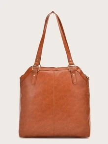 Minimalist Studded Decor Shoulder Tote Bag - Brown - View 4