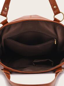 Minimalist Studded Decor Shoulder Tote Bag - Brown - View 5