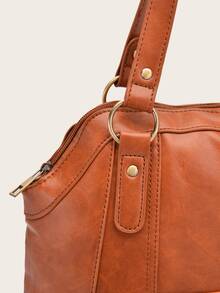 Minimalist Studded Decor Shoulder Tote Bag - Brown - View 6