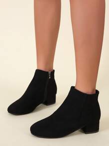 Women Suede Chunky Heel Boots, New Autumn/Winter Ankle Boots With Square Toe, Mid Heels - Black - View 3